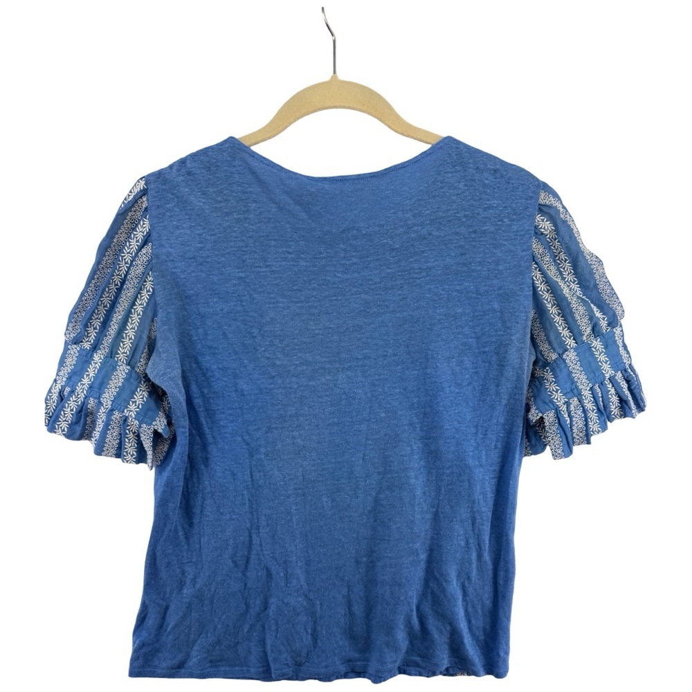 Tory Burch Blue and White Embroidered Organza Floral Stripe Top - Picture 8 of 11
